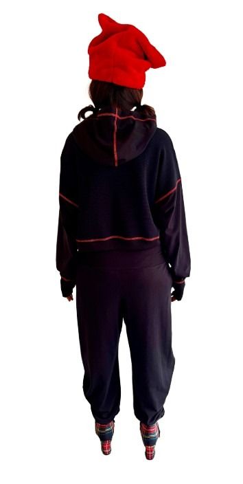 Raven Hoody black waffle cotton + organic cotton hoody