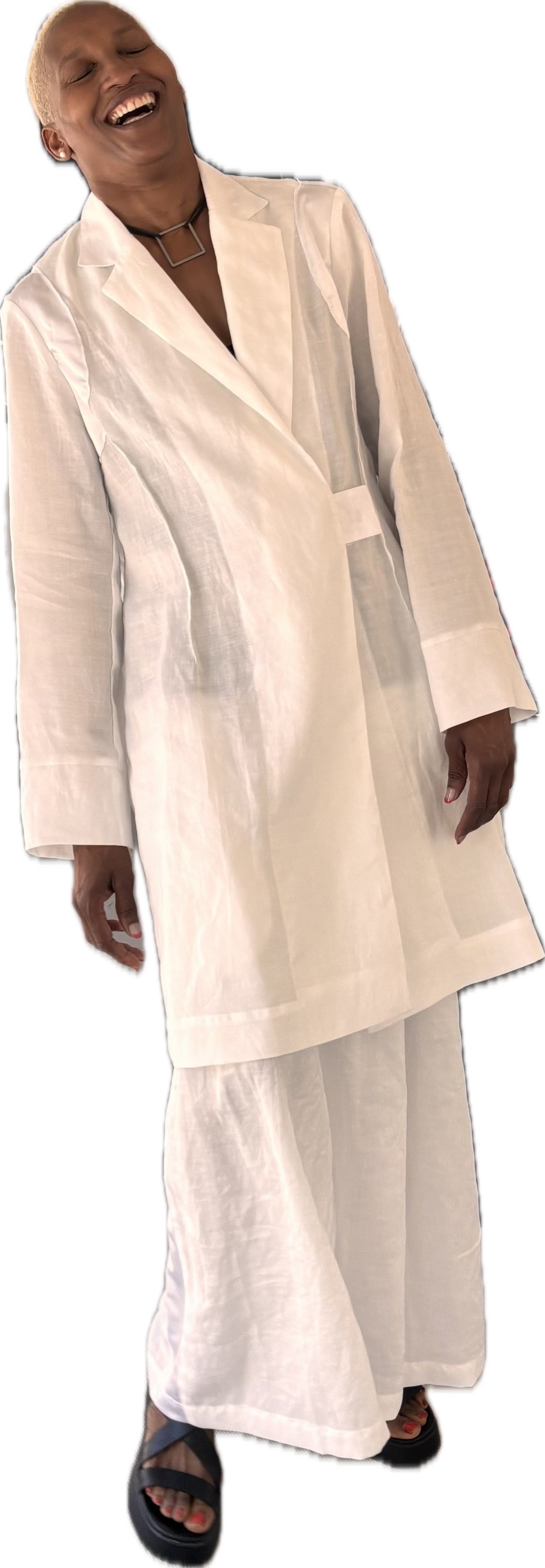 Nomada - a luxe, modern, travel-ready, organic ecru ramie jacket.