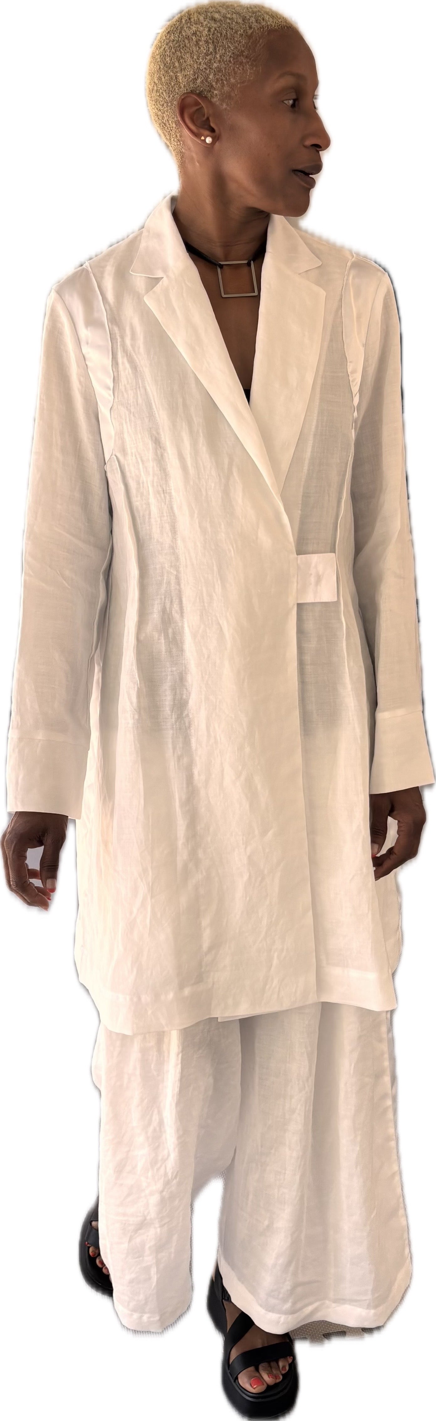 Nomada - a luxe, modern, travel-ready, organic ecru ramie jacket.