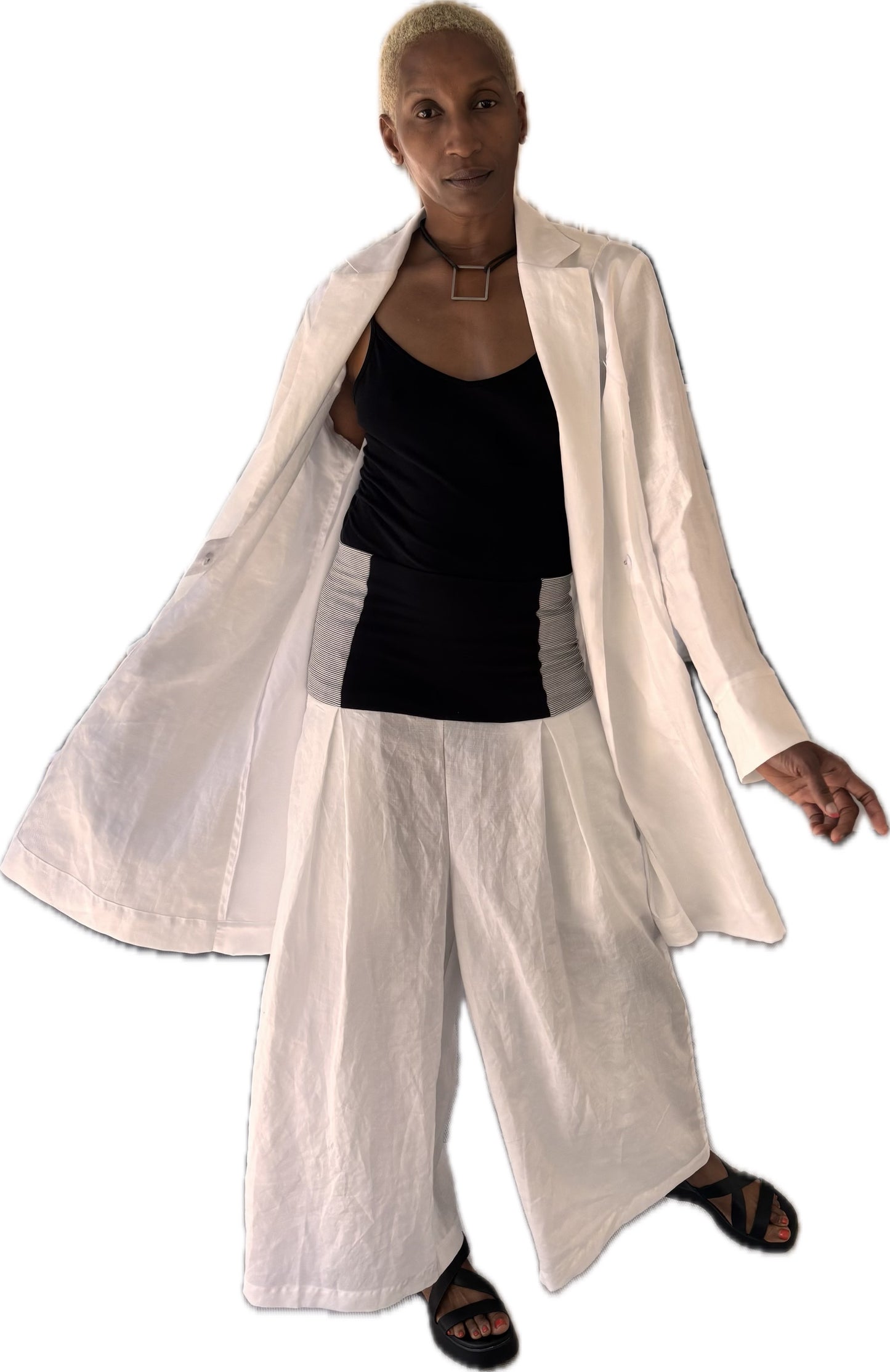 Sway Theory trousers - organic eggshell ramie + satin