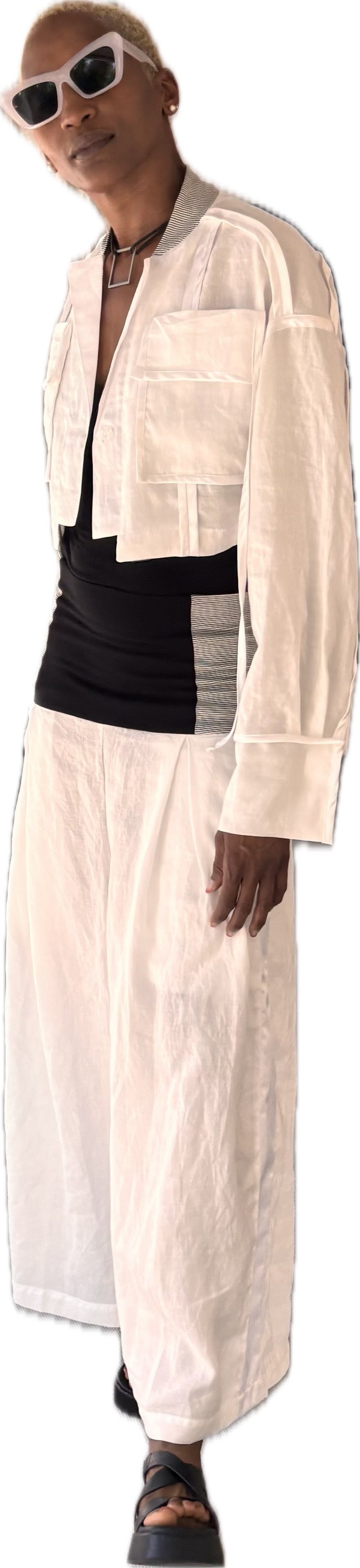 Sway Theory trousers - organic eggshell ramie + satin
