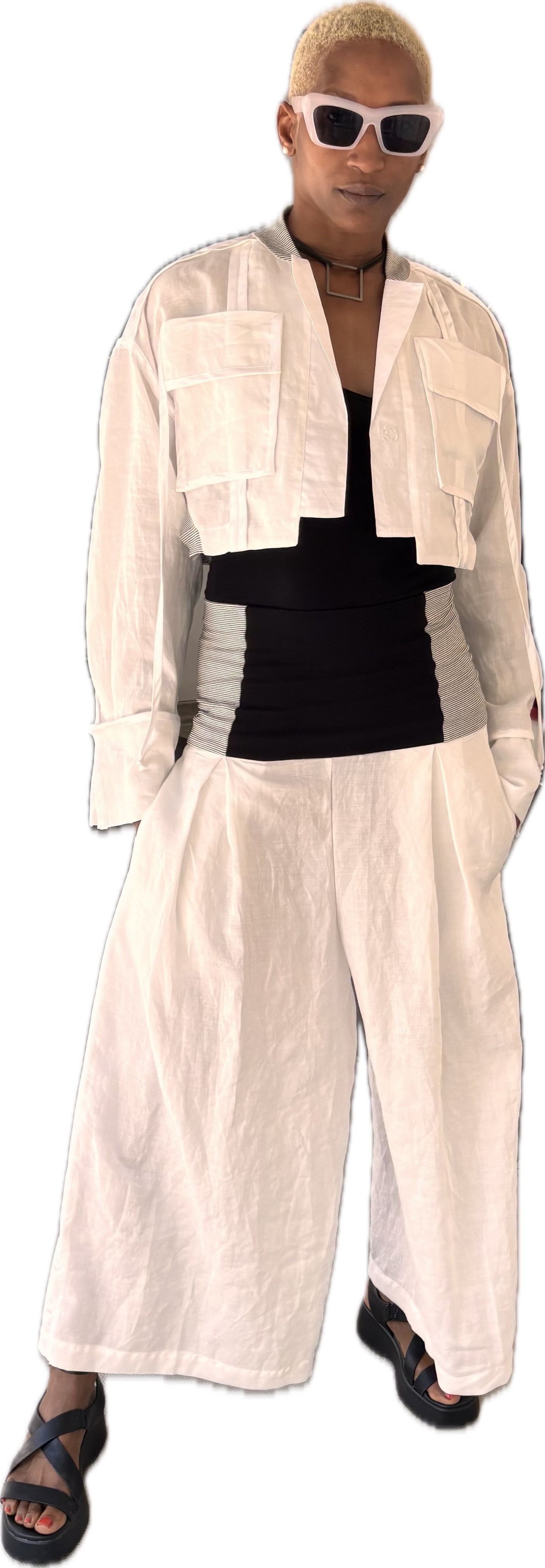 Sway Theory trousers - organic eggshell ramie + satin
