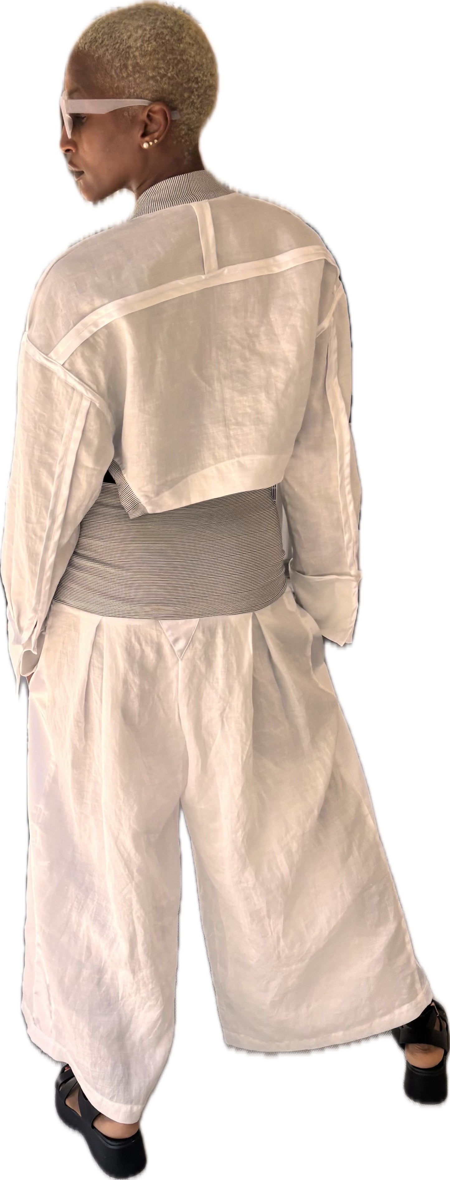 Sway Theory trousers - organic eggshell ramie + satin