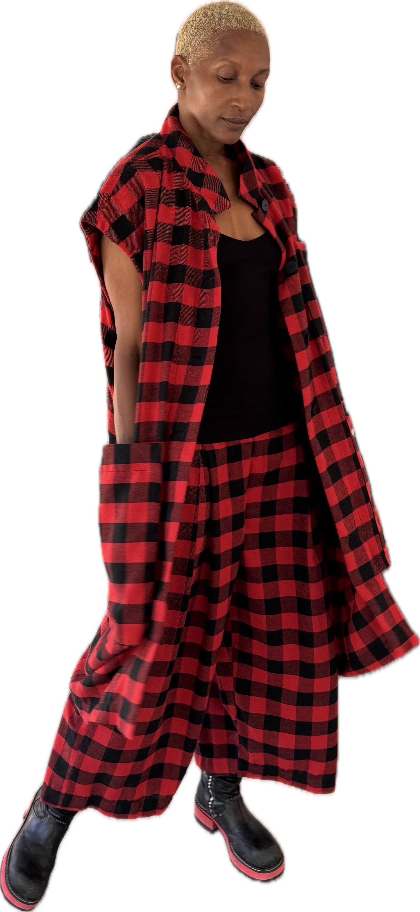 The Double Take vest - red + black cotton flannel check