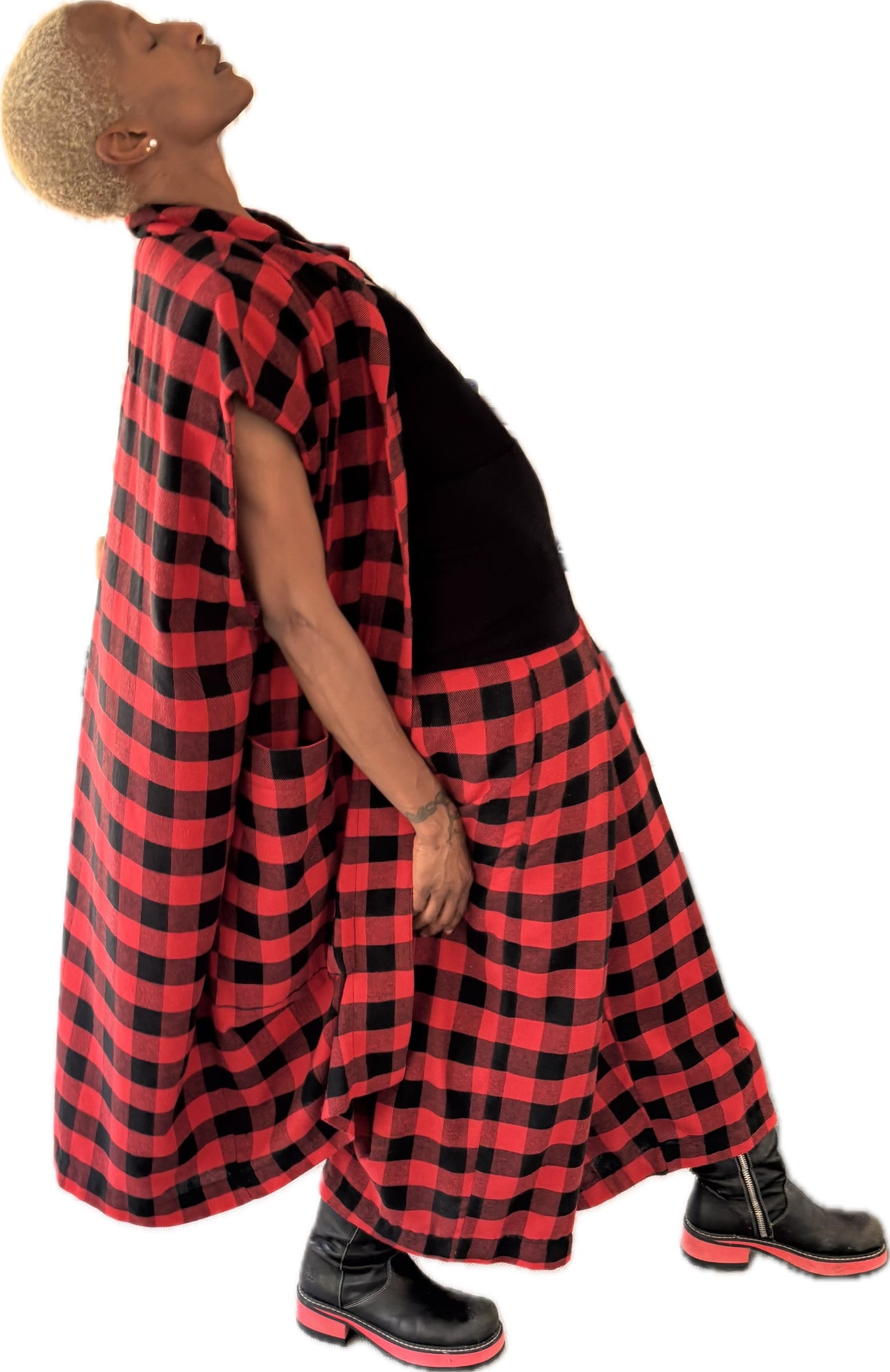 The Double Take vest - red + black cotton flannel check