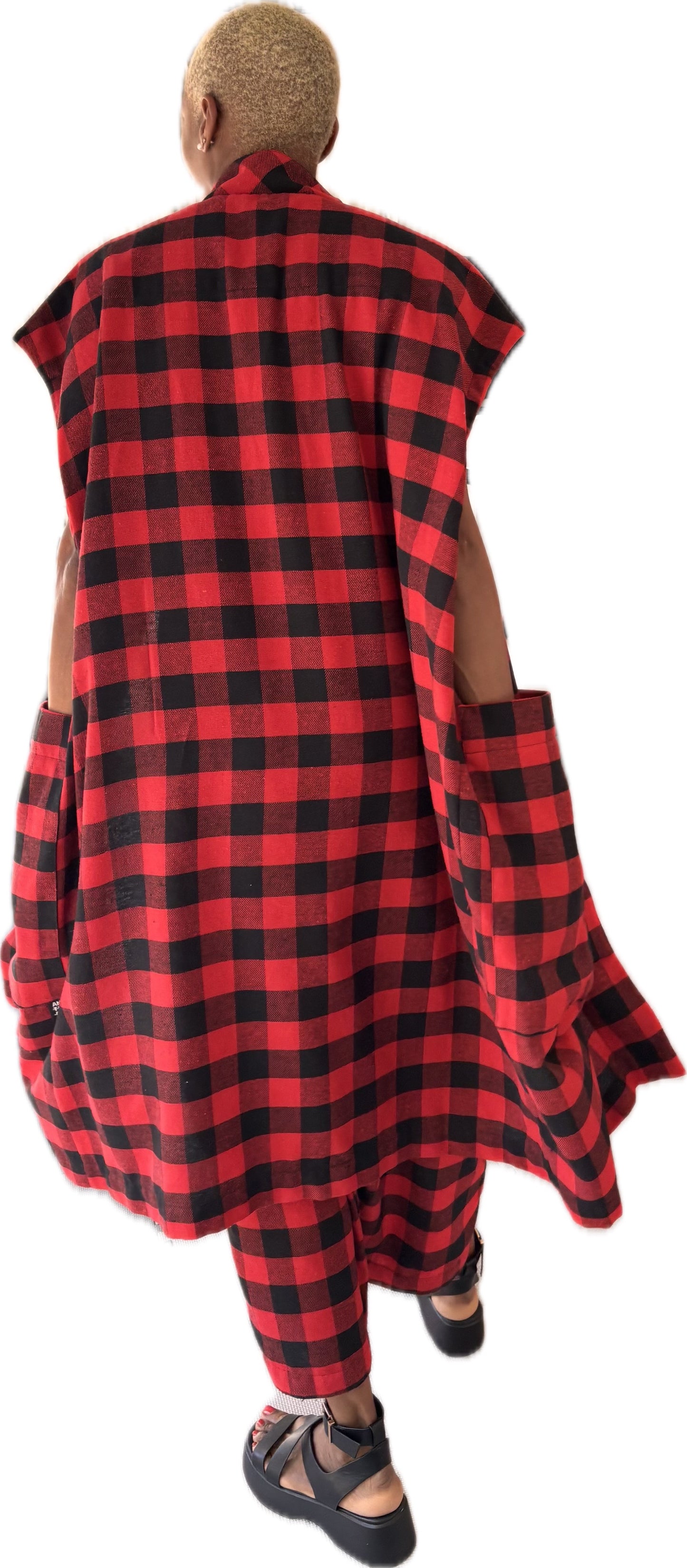 The Double Take vest - red + black cotton flannel check