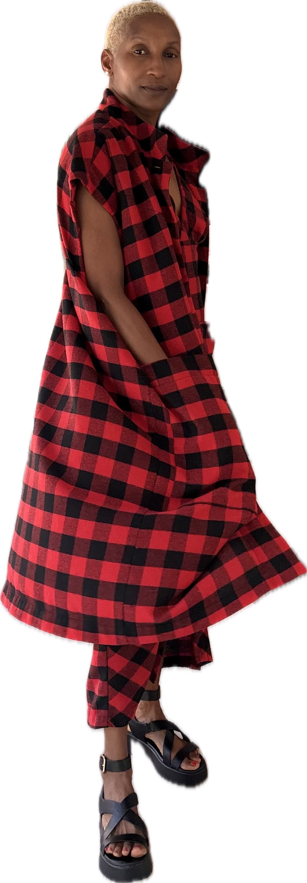 The Double Take vest - red + black cotton flannel check
