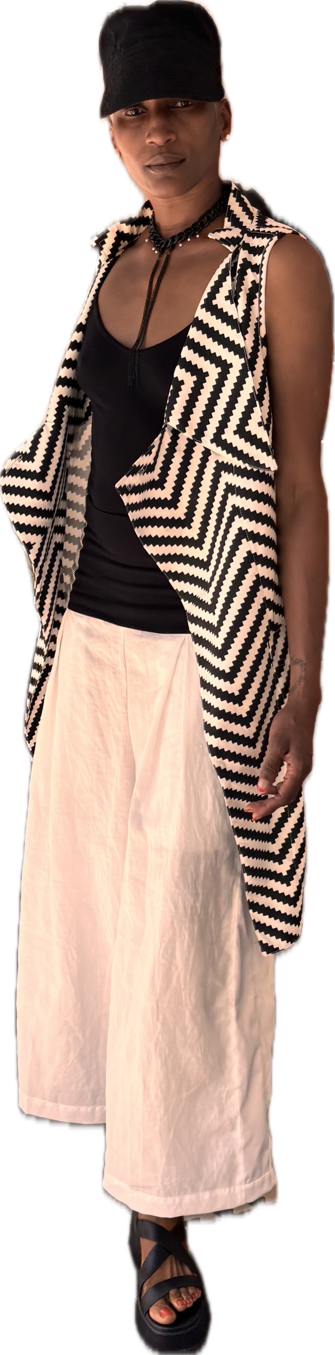 Hakamata ZigZag vest - 100% black and white geometric print cotton