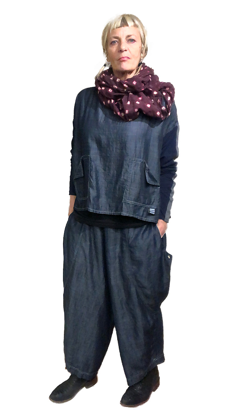 Saturn Pant - black/navy cotton viscose