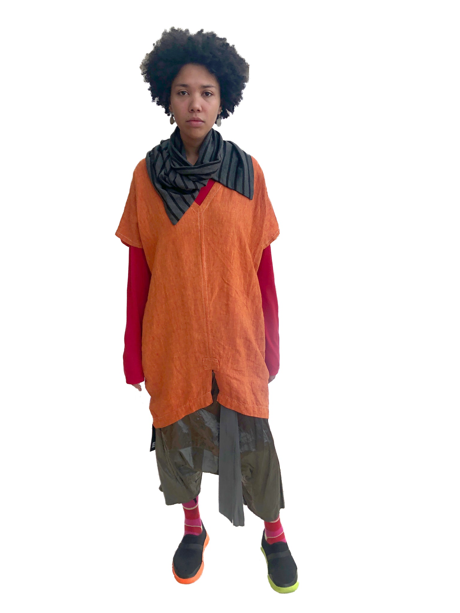Comet Top Dress I Fire Orange Red Hand - Dyed Linen