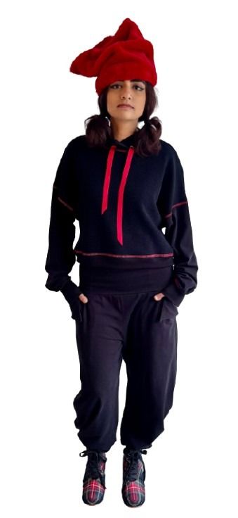 Raven Hoody     black waffle cotton + organic cotton hoody