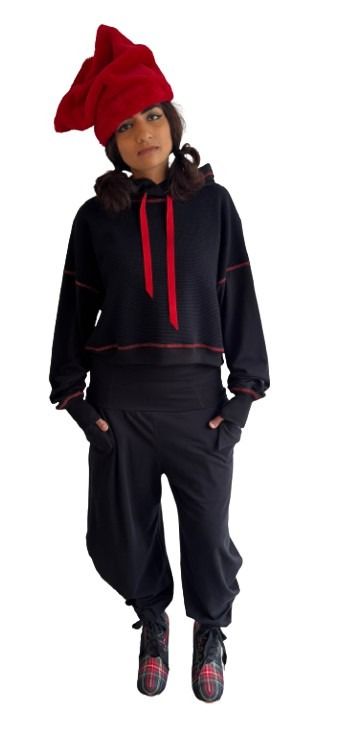 Raven Hoody     black waffle cotton + organic cotton hoody