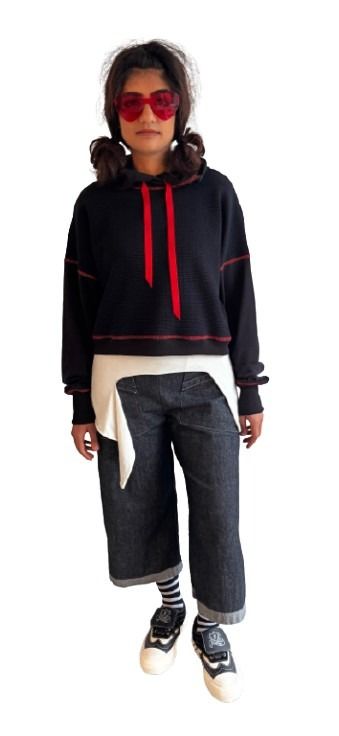 Raven Hoody     black waffle cotton + organic cotton hoody