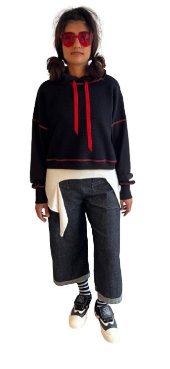 Raven Hoody     black waffle cotton + organic cotton hoody