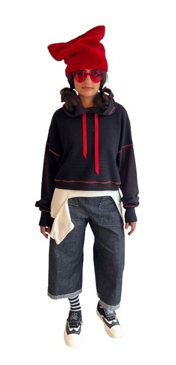 Raven Hoody     black waffle cotton + organic cotton hoody