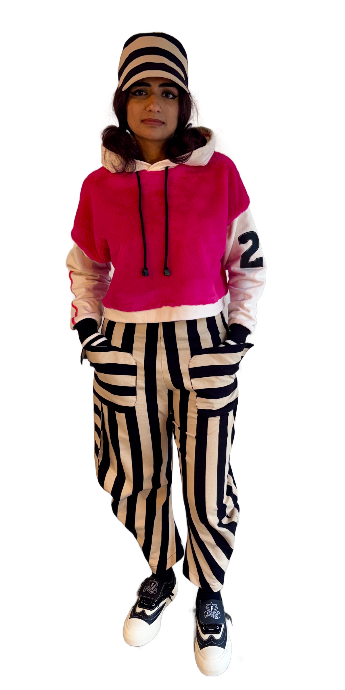 Le Hoodie Bombe - Hottie Lady Hoodie - fuchsia fun fur + ecru fleece