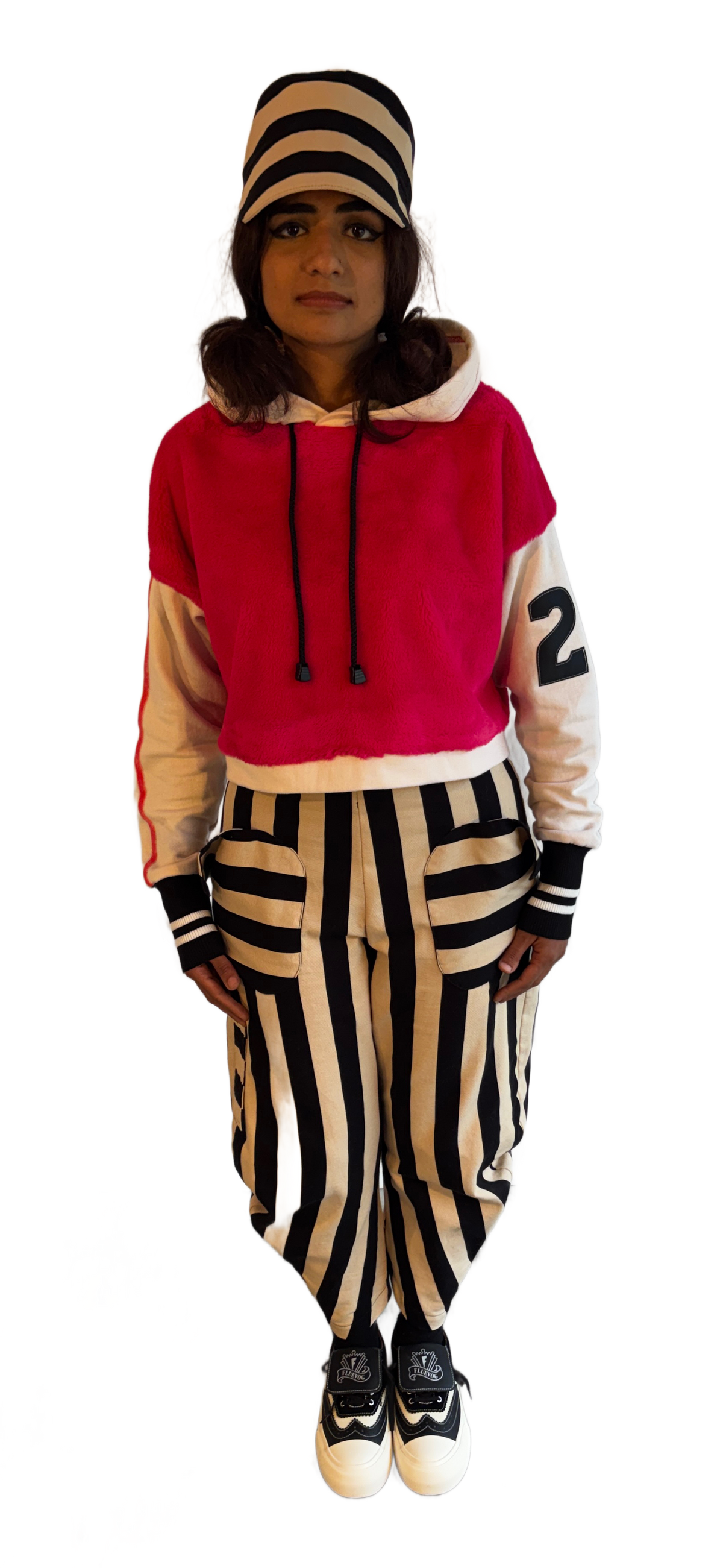 Le Hoodie Bombe - Hottie Lady Hoodie - fuchsia fun fur + ecru fleece