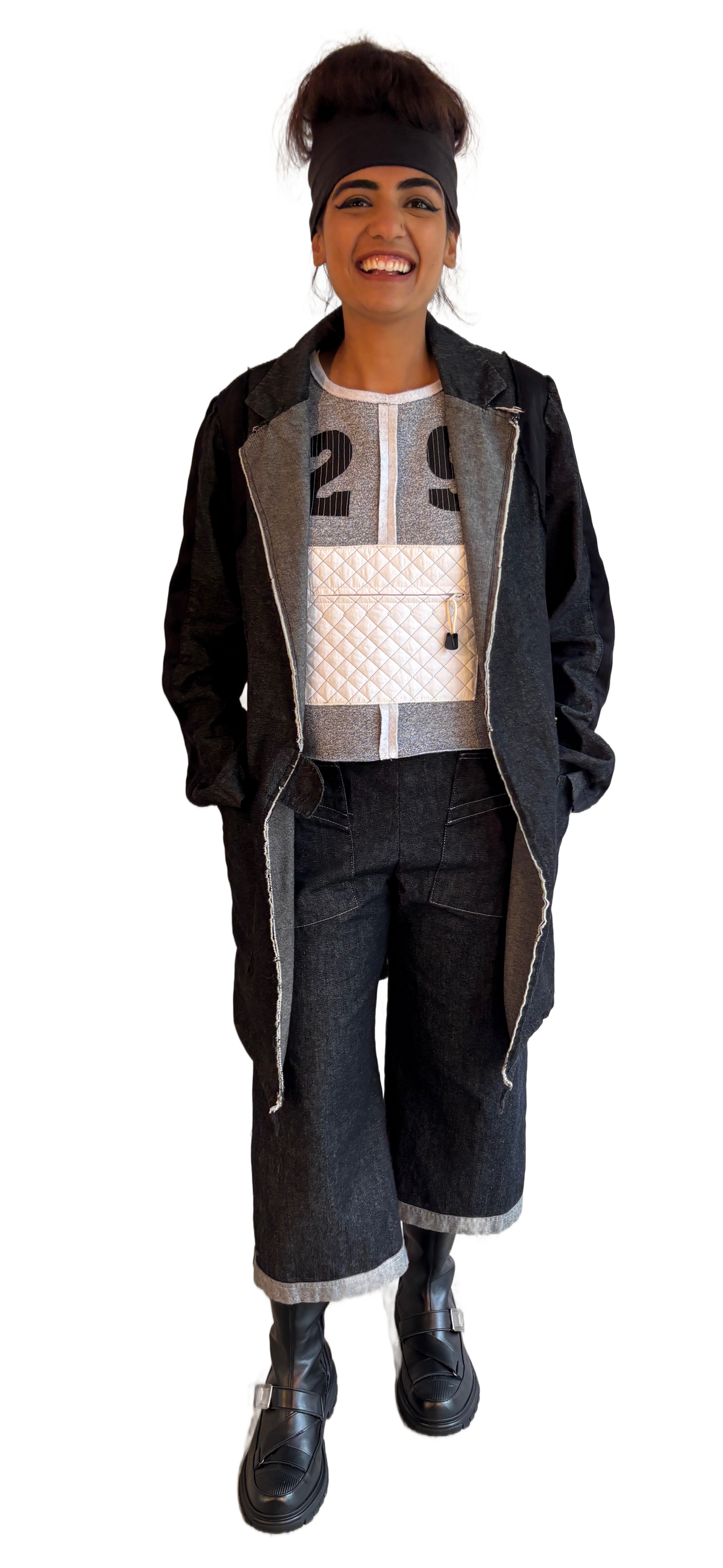 Lucky 29 Knit top - torso zip kanga pocket + exterior seaming
