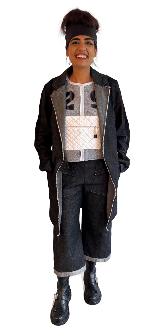 Lucky 29 Knit top - torso zip kanga pocket + exterior seaming