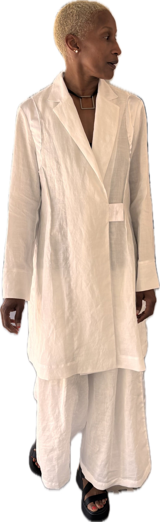 Nomada - a luxe, modern, travel-ready, organic ecru ramie jacket.