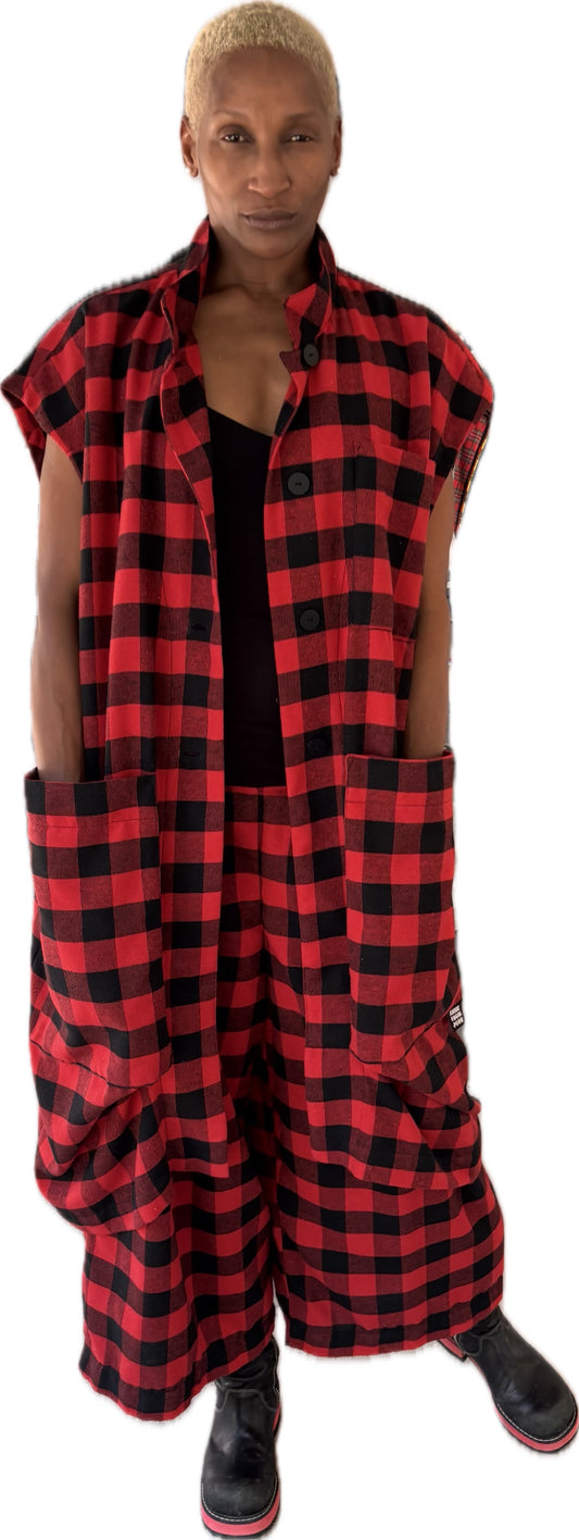 The Double Take vest - red + black cotton flannel check