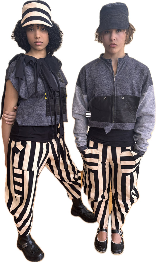 Bounty Stripe trouser - 100% cotton - black + ecru stripe