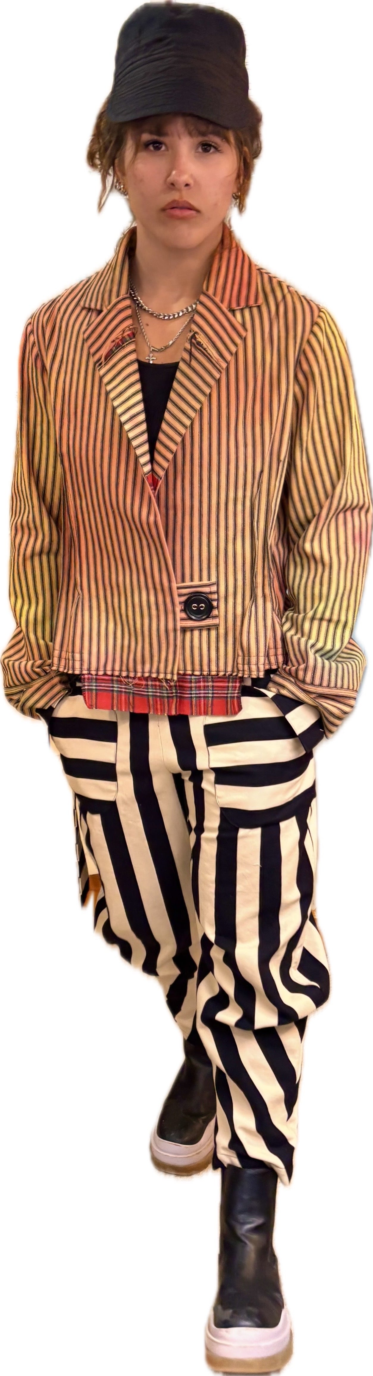 Bounty Stripe trouser - 100% cotton - black + ecru stripe