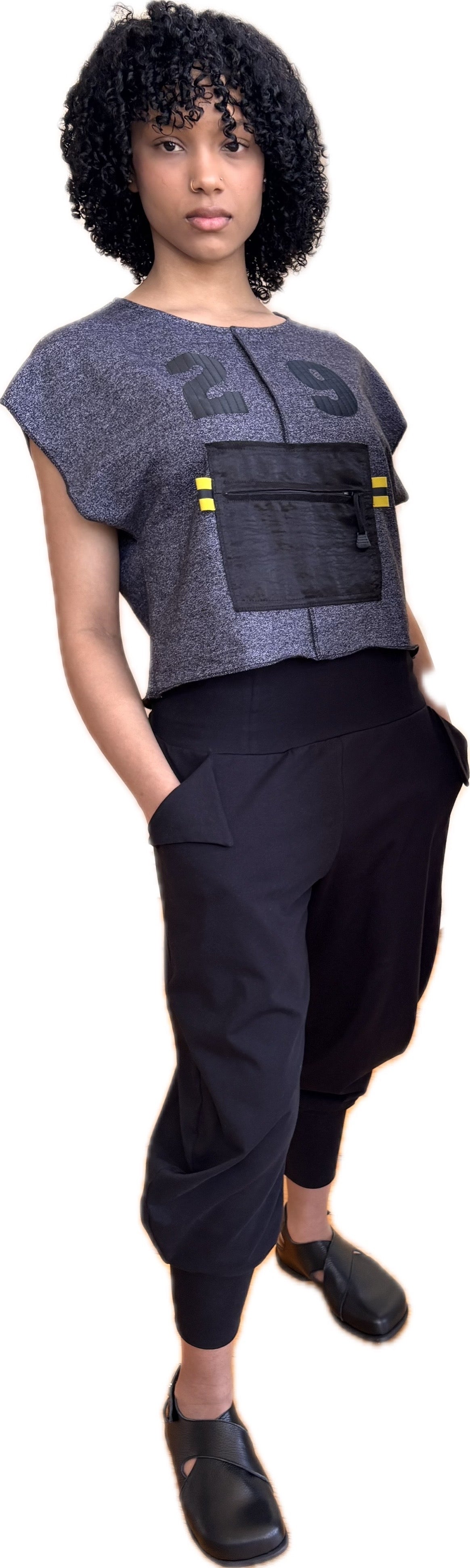 Lucky 29 Knit top - torso zip kanga pocket + exterior seaming
