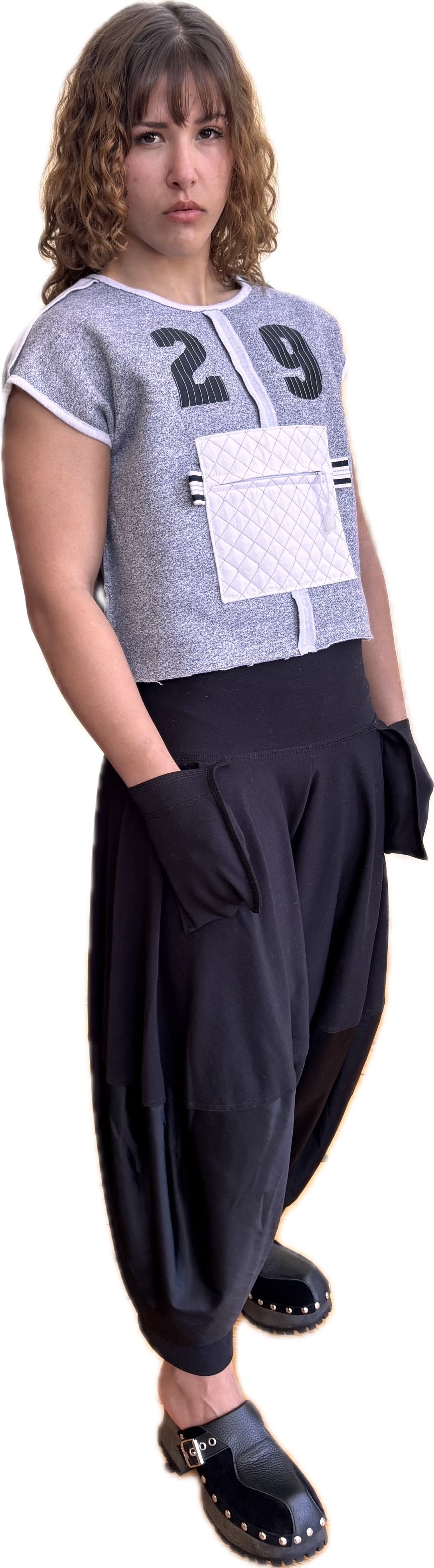 Lucky 29 Knit top - torso zip kanga pocket + exterior seaming