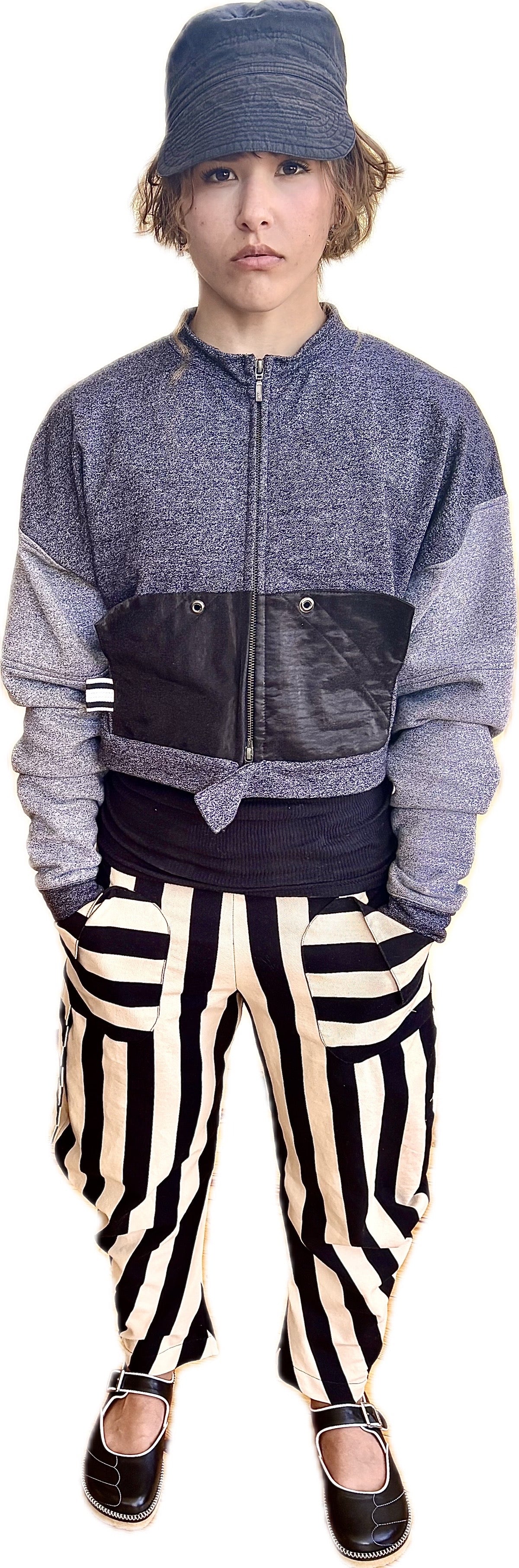 Bounty Stripe trouser - 100% cotton - black + ecru stripe