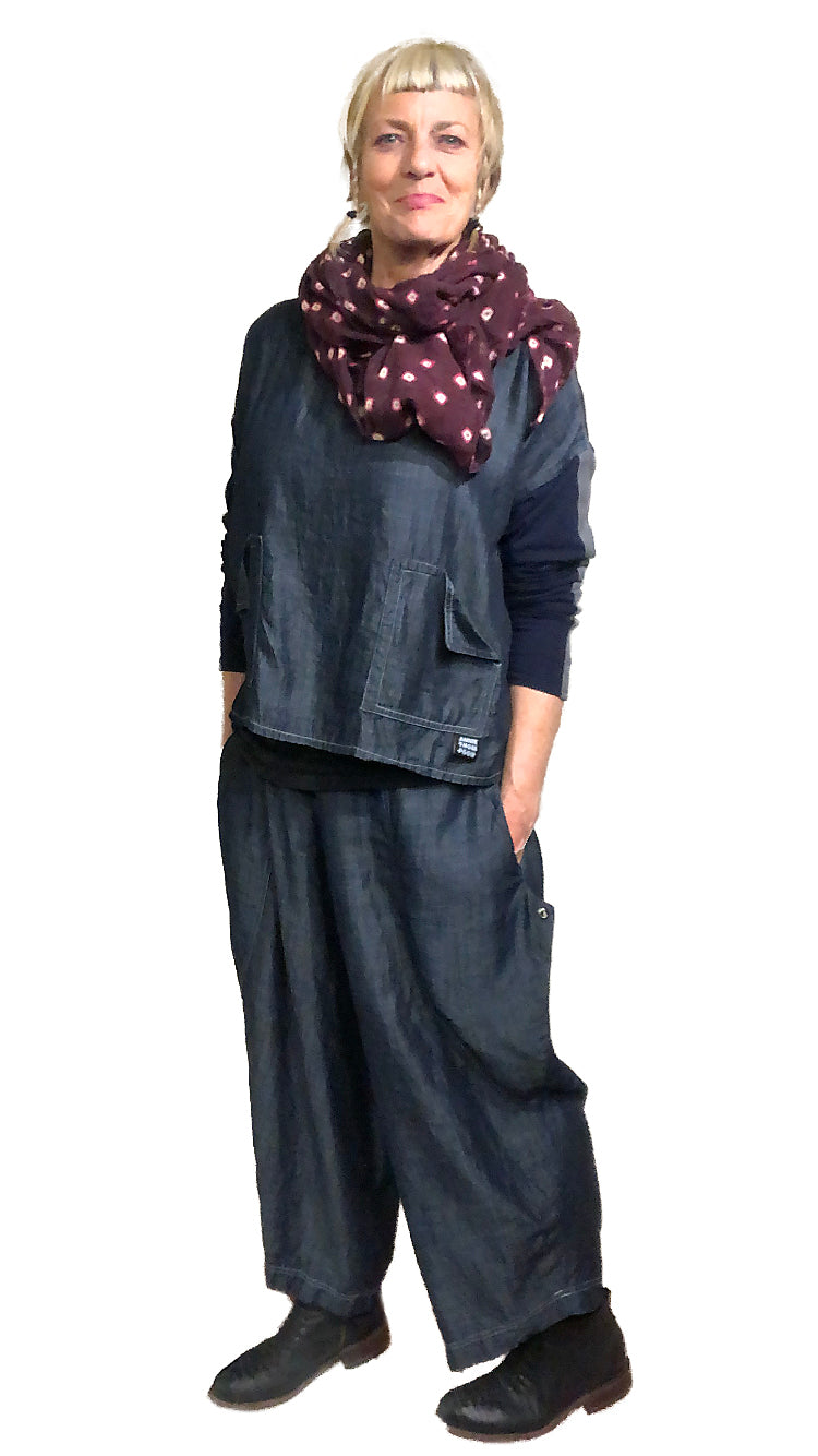 Saturn Pant - black/navy cotton viscose