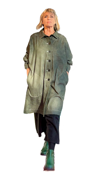 Moss Sheath collared jacket 100% Cotton olive denim