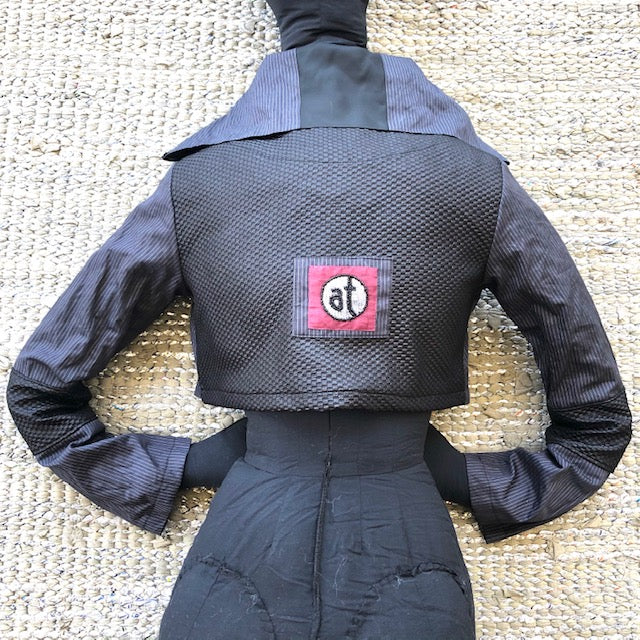 Metropolitan Compact Jacket I Prato Pinstripe + Black Waffle Knit