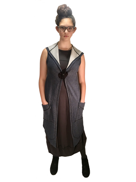 Hugger Hoody Vest | Cotton Melange blue